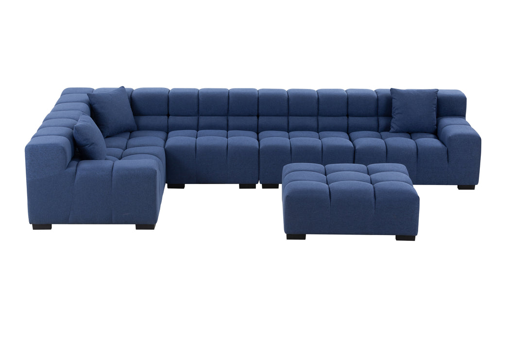 GFD Home - Modular Seating Sofa Couch L-Shaped Sectional sofa with Ottoman BLUE - GreatFurnitureDeal
