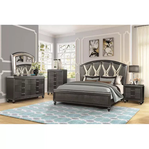 GFD Home - Ginger Queen 5pc LED Bedroom set made with wood in Copper - GreatFurnitureDeal