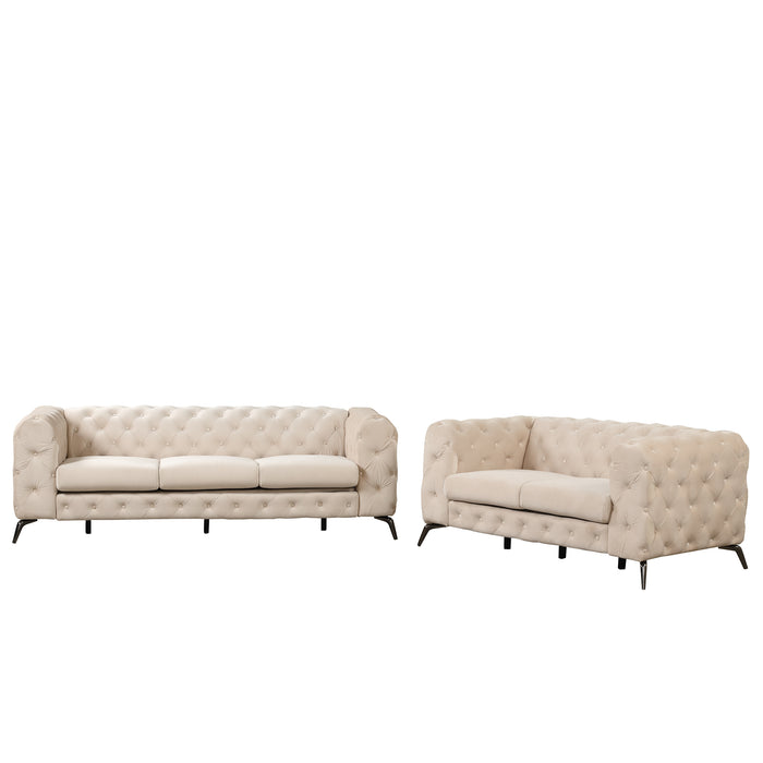 GFD Home - Modern 3-Piece Sofa Sets with Sturdy Metal Legs,Velvet Upholstered Couches Sets Including Three Seat Sofa, Loveseat and Single Chair for Living Room Furniture Set,Beige - GreatFurnitureDeal