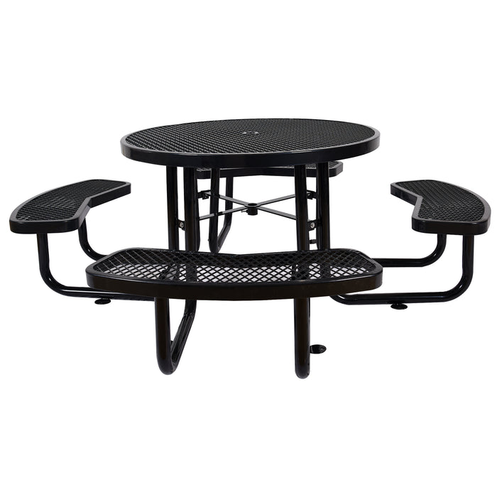 GFD Home - Round Outdoor Steel Picnic Table 46" black ,with umbrella pole - GreatFurnitureDeal