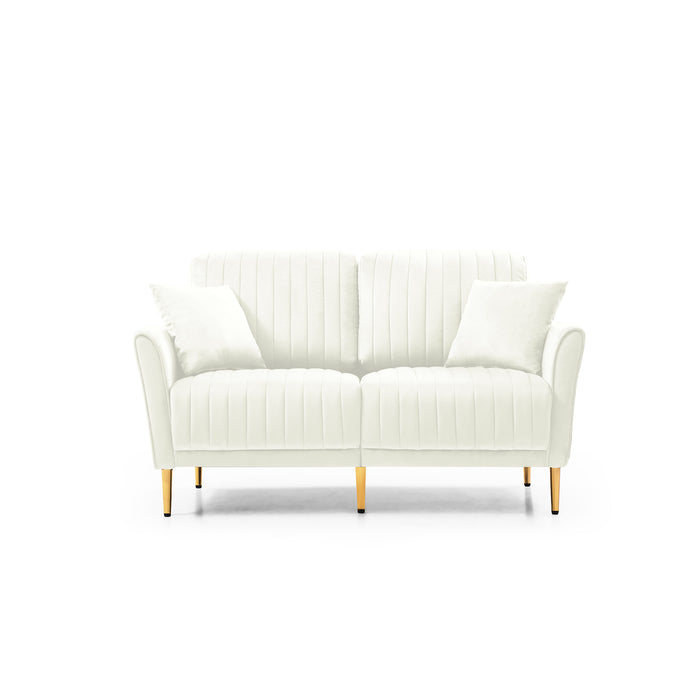 GFD Home - Modern Upholstered Sofa 3 Seater Couches and 2 Set of 2 Seater Couchses for Living Room Sectional Sofas w/throw Pillows and Gold Metal Legs, Cream Velvet - GreatFurnitureDeal
