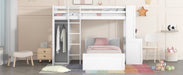 GFD Home - Twin size Loft Bed with a Stand-alone bed, Shelves,Desk,and Wardrobe-White - GreatFurnitureDeal