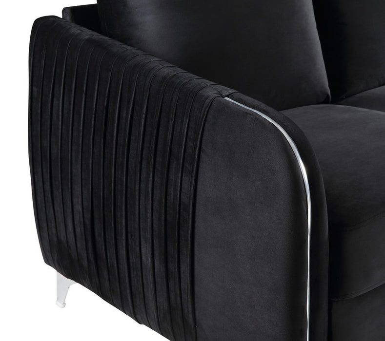 GFD Home - Hathaway Black Velvet Fabric Sofa Loveseat Chair Living Room Set - GreatFurnitureDeal