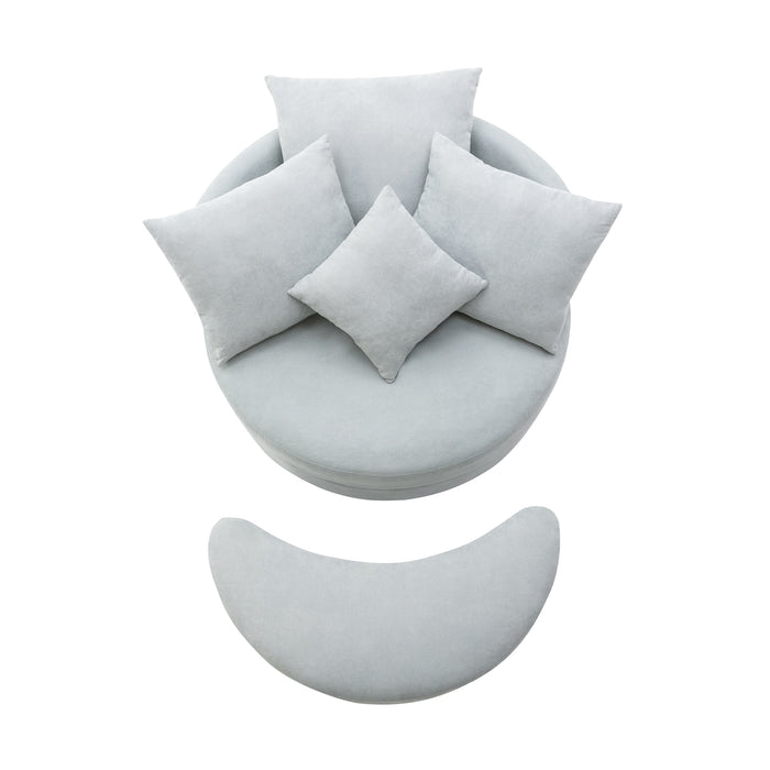 GFD Home - Orisfur. 360° Swivel Accent Barrel Chair with Storage Ottoman & 4 Pillows, Modern Linen Leisure Chair Round Accent for Living Room - GreatFurnitureDeal