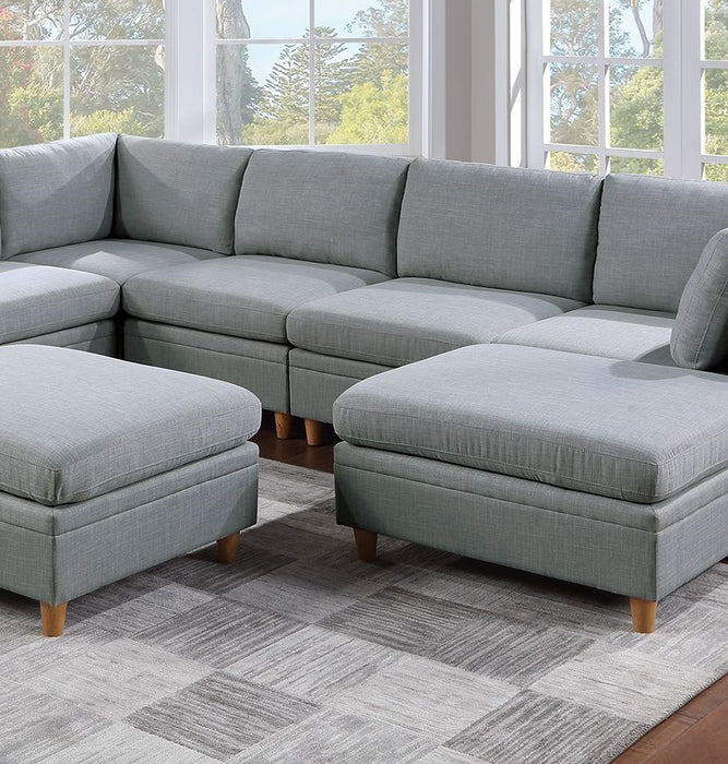 GFD Home - Living Room Furniture 8pc Sectional Sofa Set Light Grey Dorris Fabric Couch 3x Wedges 3x Armless Chair And 2x Ottomans - GreatFurnitureDeal