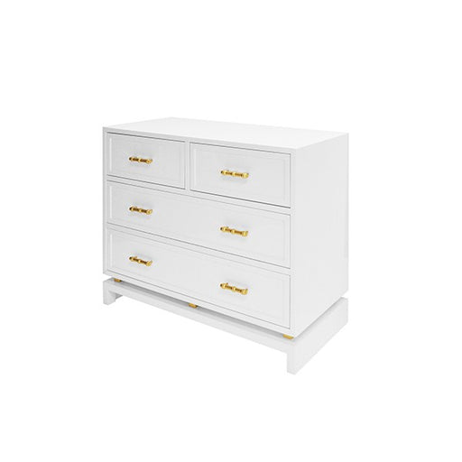Worlds Away - Four Drawer Chest With Gold Leaf Hardware In White Lacquer - DECLAN WH