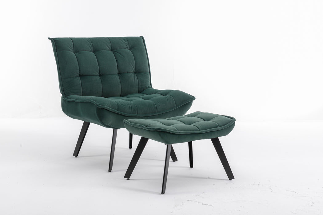 GFD Home - Modern Soft Velvet Fabric Material Large Width Accent Chair Leisure Chair Armchair TV Chair Bedroom Chair With Ottoman Black Legs For Indoor Home And Living Room,Dark Green - GreatFurnitureDeal