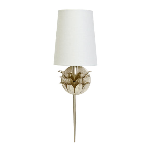 Worlds Away - Silver Leaf One Arm Sconce With 3 Layer Leaf Motif & White Linen Shade - DELILAH S