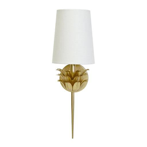 Worlds Away - Gold Leaf One Arm Sconce With 3 Layer Leaf Motif & White Linen Shade - DELILAH G - GreatFurnitureDeal