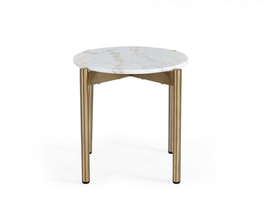VIG Furniture - Modrest Denzel White Marble Gold End Table - VGGMM-ET-1581-WHT-ET - GreatFurnitureDeal