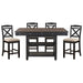 GFD Home - Transitional Style Counter Height Dining Set 5pc Table w Display Shelves Drawers and 4x Counter Height Chairs Black Finish Funiture - GreatFurnitureDeal