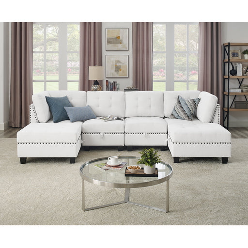 GFD Home - U shape Modular Sectional Sofa，DIY Combination，includes Two Single Chair ，Two Corner and Two Ottoman，Ivory Chenille - GreatFurnitureDeal