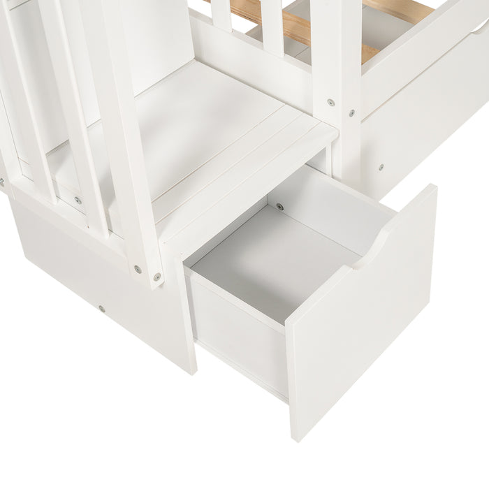 GFD Home - Full Over Full Bunk Bed with Shelves and 6 Storage Drawers, White(Old SKU：LP000046AAK) - GreatFurnitureDeal