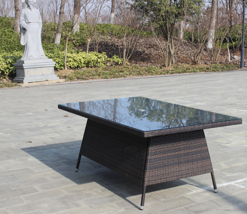 GFD Home - Patio 7-Piece Rectangular Dining Set with 6 Dining Chairs (Brown &Beige Cushion ) - GreatFurnitureDeal