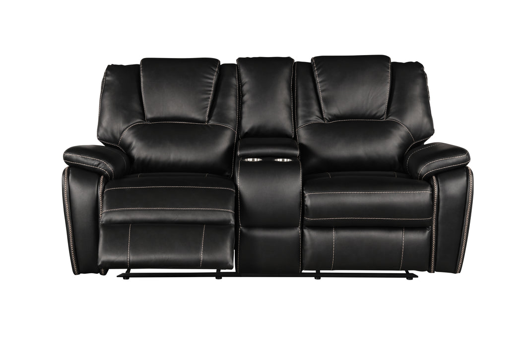 GFD Home - Hong Kong 2 Piece Power Reclining Sofa Set made with Faux Leather in Black - GreatFurnitureDeal