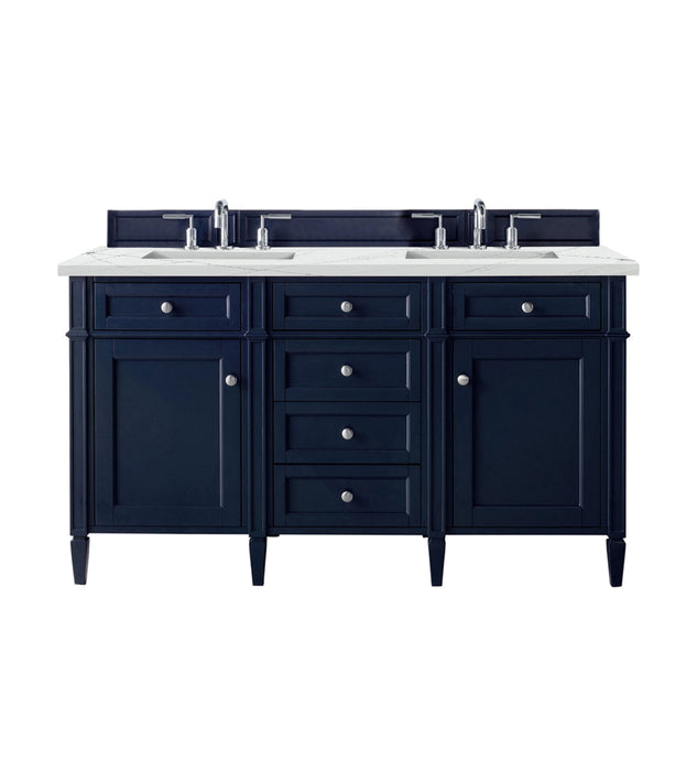 James Martin Furniture - Brittany 60" Victory Blue Double Vanity w/ 3 CM Ethereal Noctis Quartz Top - 650-V60D-VBL-3ENC - GreatFurnitureDeal