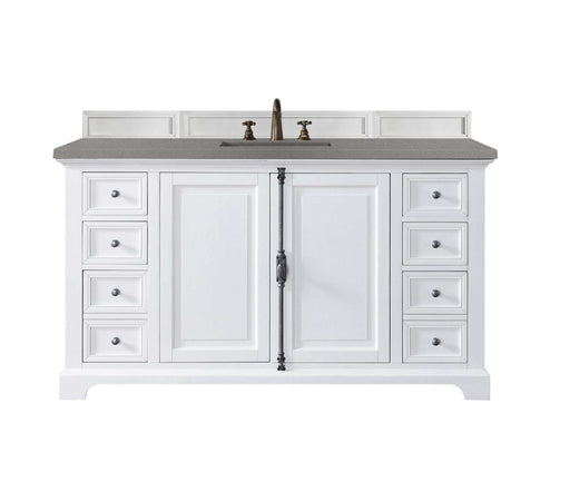 James Martin Furniture - Providence 60" Single Vanity Cabinet, Bright White, w- 3 CM Grey Expo Quartz Top - 238-105-V60S-BW-3GEX - GreatFurnitureDeal
