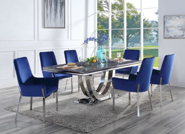 Acme Furniture - Cambrie 7 Piece Dining Room Set in Mirrored Silver - DN00221-7SET