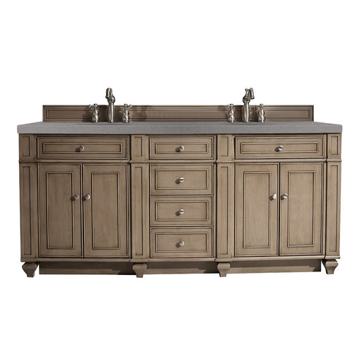 James Martin Furniture - Bristol 72" Double Vanity Whitewashed Walnut, w- 3 CM Grey Expo Quartz Top - 157-V72-WW-3GEX - GreatFurnitureDeal