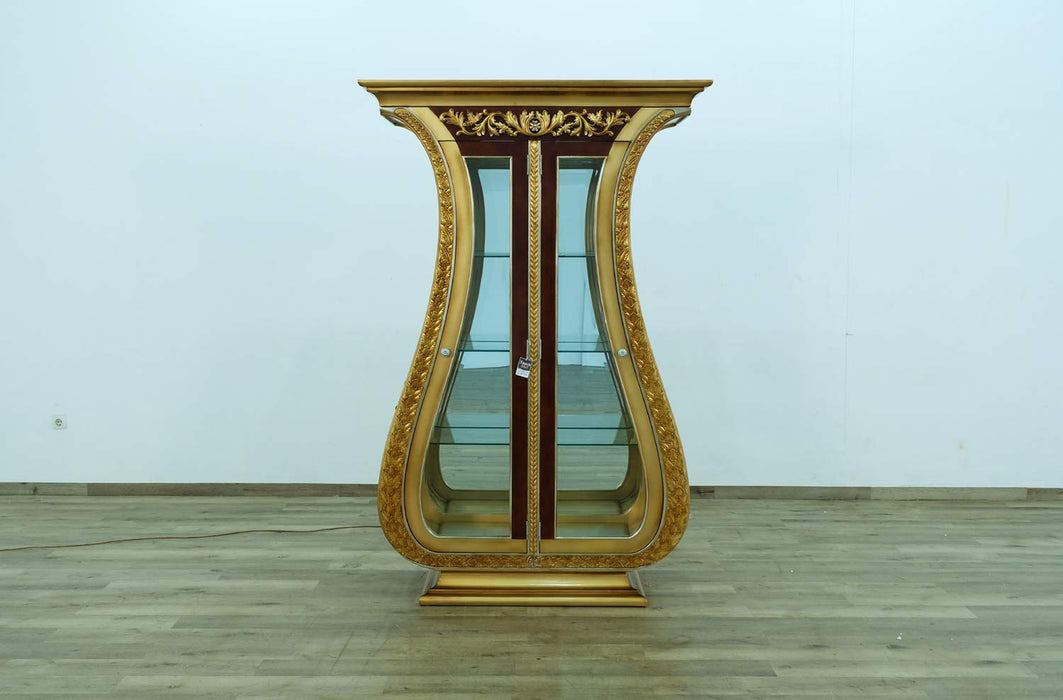 European Furniture - Maggiolini 2 Door Curio in Brown and Gold Leaf - 51955-CB - GreatFurnitureDeal