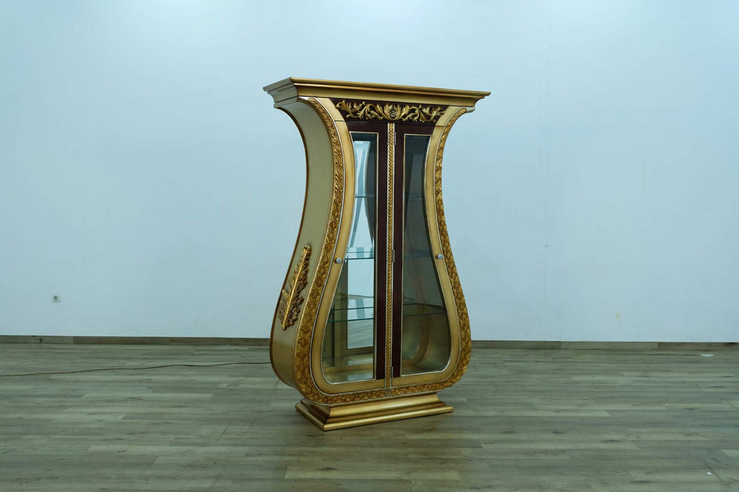 European Furniture - Maggiolini 2 Door Curio in Brown and Gold Leaf - 51955-CB - GreatFurnitureDeal
