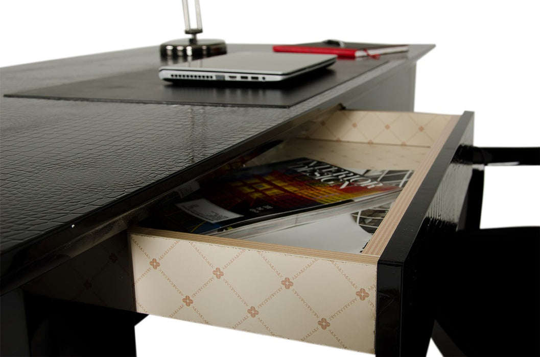 Vig Furniture - AA701-180 Armani Black Lacquer Crocodile Desk - VGUNAA701-180