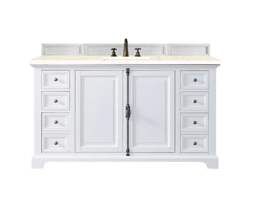 James Martin Furniture - Providence 60" Single Vanity Cabinet, Bright White, w- 3 CM Eternal Marfil Quartz Top - 238-105-V60S-BW-3EMR - GreatFurnitureDeal