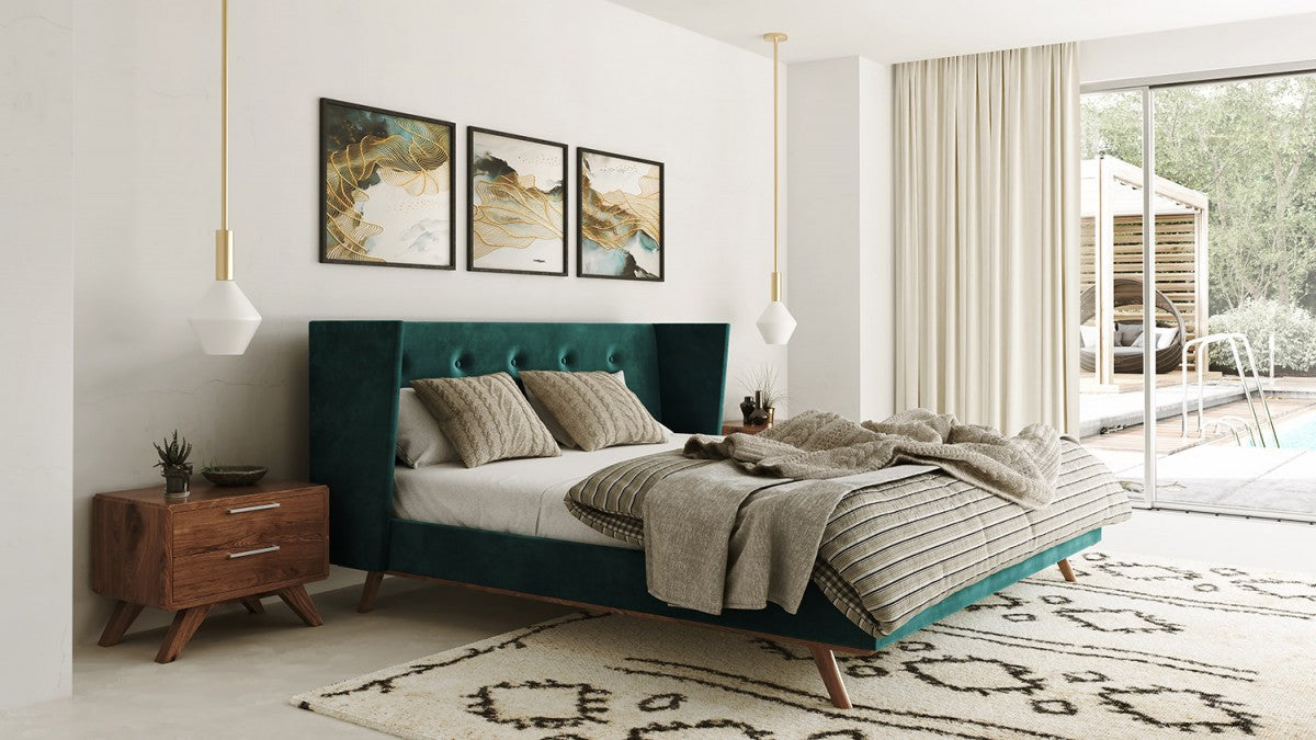 VIG Furniture - Nova Domus Durango Modern Green Fabric & Walnut Bed - VGMABR-83 - GreatFurnitureDeal