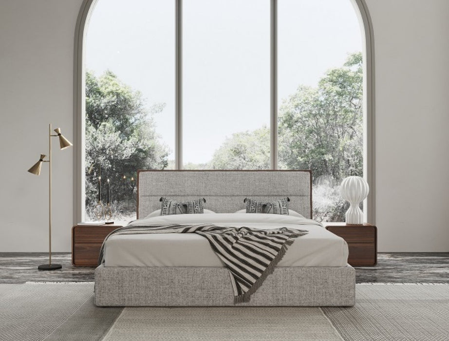 VIG Furniture - Modrest Dustin - Modern Grey Fabric & Walnut Trimmed Bed - VGMABR-99-BED