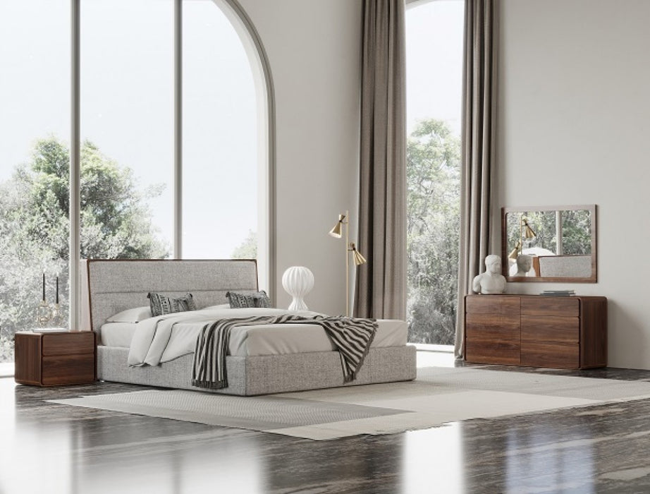 VIG Furniture - Modrest Dustin - Modern Grey Fabric & Walnut Trimmed Bed - VGMABR-99-BED - GreatFurnitureDeal
