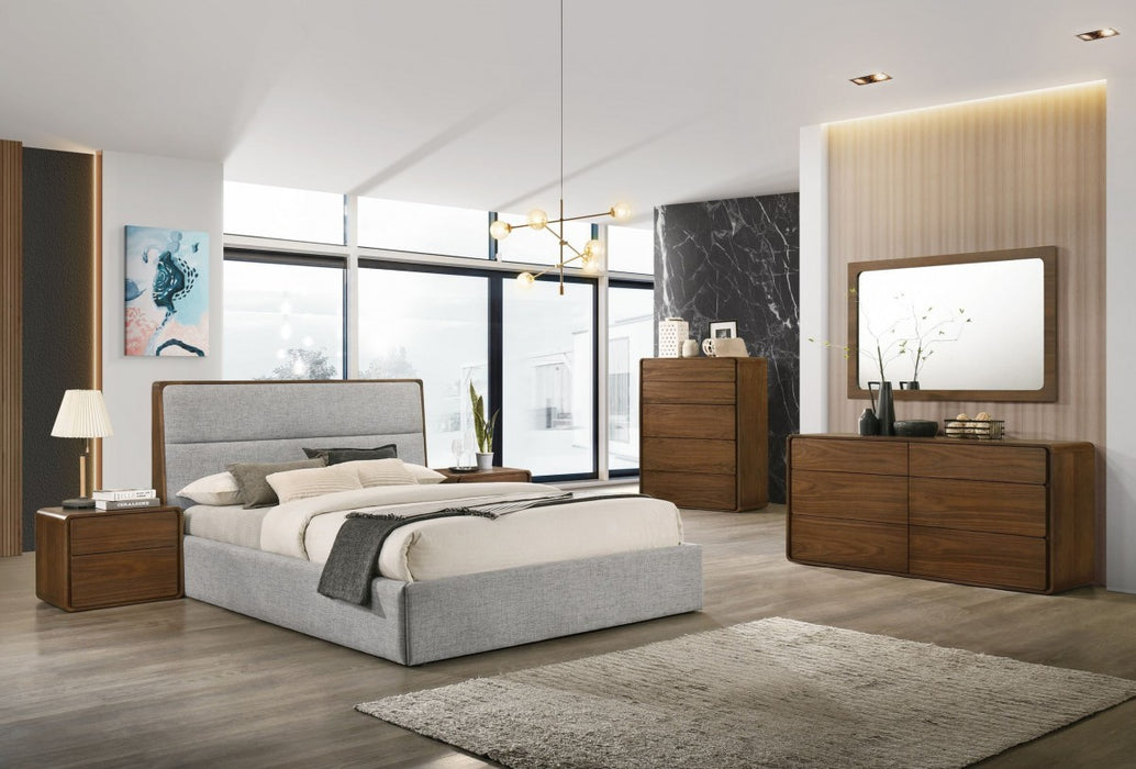 VIG Furniture - Modrest Dustin - Modern Grey Fabric & Walnut Trimmed Bed - VGMABR-99-BED