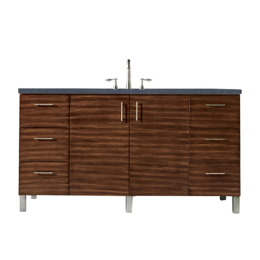 James Martin Furniture - Metropolitan 60" Single Vanity, American Walnut, w- 3 CM Charcoal Soapstone Quartz Top - 850-V60S-AWT-3CSP - GreatFurnitureDeal