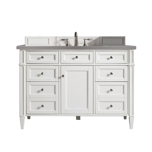 James Martin Furniture - Brittany 48" Bright White Single Vanity w- 3 CM Grey Expo Quartz Top - 650-V48-BW-3GEX - GreatFurnitureDeal