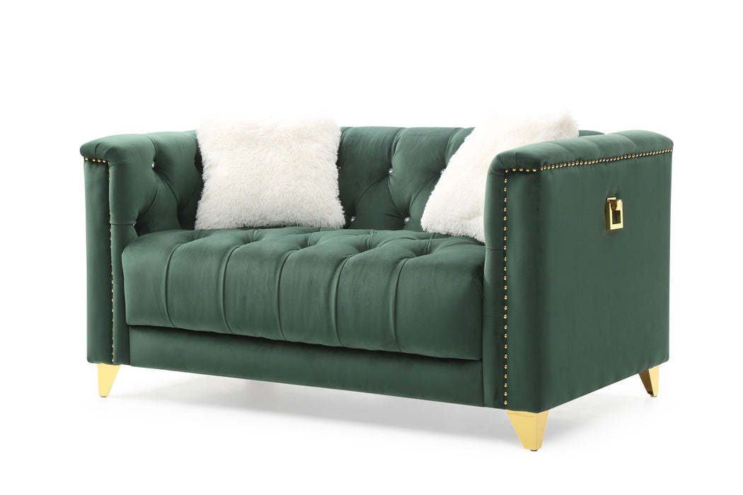 GFD Home - Russell Tufted Upholstery 2 Pc Living Room Set Finished in Velvet Fabric in Green - GreatFurnitureDeal