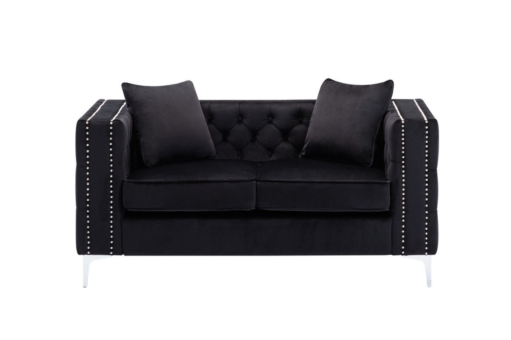 GFD Home - Lorreto Black Velvet Fabric Sofa Loveseat Chair Living Room Set - GreatFurnitureDeal