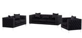 GFD Home - Lorreto Black Velvet Fabric Sofa Loveseat Chair Living Room Set - GreatFurnitureDeal