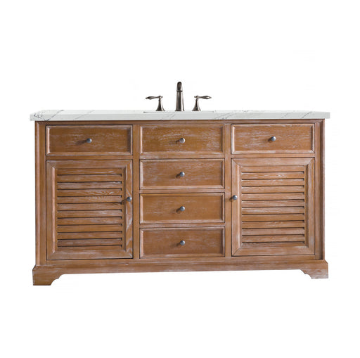 James Martin Furniture - Savannah 60" Single Vanity Cabinet, Driftwood, w/ 3 CM Ethereal Noctis Quartz Top - 238-104-5311-3ENC - GreatFurnitureDeal