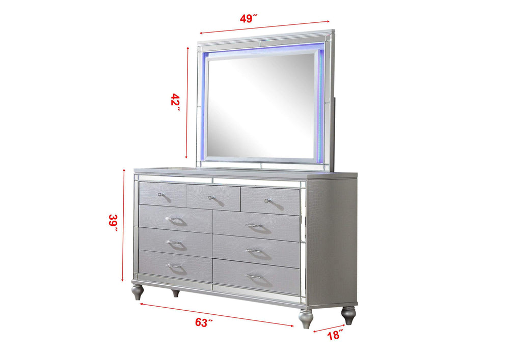 GFD Home - Sterling King 5-N LED Bedroom set made with wood in Silver Color - GreatFurnitureDeal