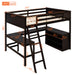 GFD Home - Full size Loft Bed with Shelves and Desk, Wooden Loft Bed with Desk - Espresso - GreatFurnitureDeal