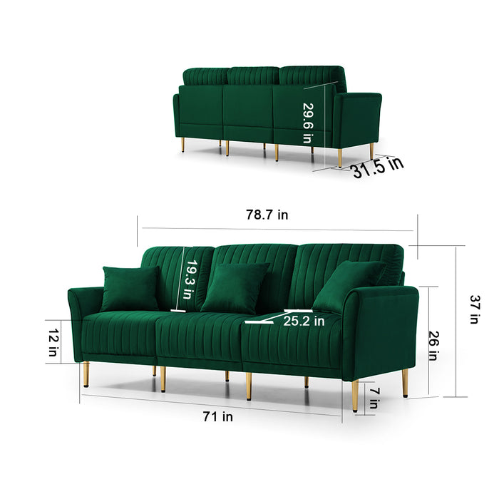 GFD Home - Sofa Sets for Living Room 3 Piece Mid Century Modern Sectional Couch Set, 2 Upholstered Loveseat Sofas and one 3-Seat Sofa (3, Green Velvet) - GreatFurnitureDeal