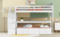 GFD Home - Stairway Twin XL Loft Bed with Twin Size Trundle and 3 Drawers, Storage, Desk, White - GreatFurnitureDeal