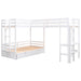 GFD Home - Twin over Twin/King Size L-Shaped Bunk Bed with Built-in Desk and Two Drawers,White - GreatFurnitureDeal