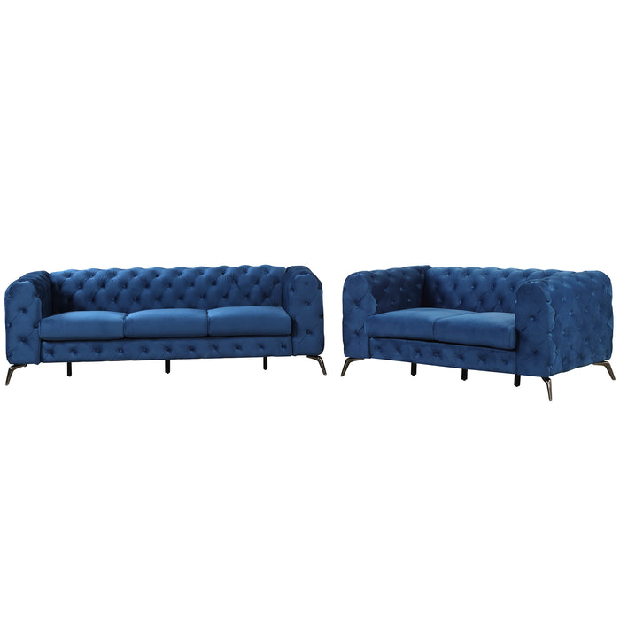 GFD Home - Modern 3-Piece Sofa Sets with Sturdy Metal Legs,Velvet Upholstered Couches Sets Including Three Seat Sofa, Loveseat and Single Chair for Living Room Furniture Set,Blue - GreatFurnitureDeal