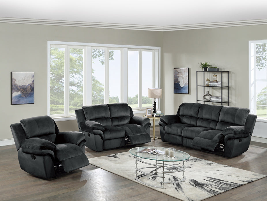 GFD Home - Living Room Furniture Black Padded Suede 2pc Sofa set Sofa And Loveseat Manual Motion Recliner Couch - GreatFurnitureDeal