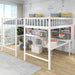 GFD Home - Twin & Twin Size Loft Bed with 2 Built-in Desks and Shelves, Storage Staircase, White - GreatFurnitureDeal