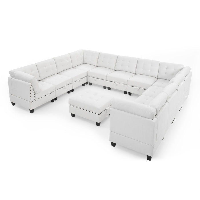 GFD House - U shape Modular Sectional Sofa，DIY Combination，includes Seven Single Chair， Four Corner and One Ottoman，Ivory - GreatFurnitureDeal