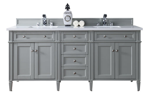 James Martin Furniture - Brittany 72" Urban Gray Double Vanity w- 3 CM Classic White Quartz Top - 650-V72-UGR-3CLW - GreatFurnitureDeal