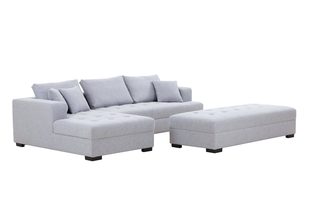 GFD Home - Tufted Fabric 3-Seat L-Shape Sectional Sofa Couch Set w/Chaise Lounge, Ottoman Coffee Table Bench, Light Grey - GreatFurnitureDeal