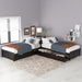 GFD Home - L-shaped Platform Bed with Trundle and Drawers Linked with built-in Desk,Twin,Espresso - GreatFurnitureDeal