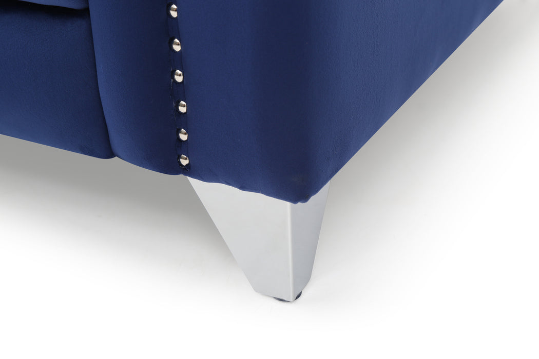 GFD Home - Russell Tufted Upholstery 3 Pc Living Room Set Finished in Velvet Fabric in Blue - GreatFurnitureDeal